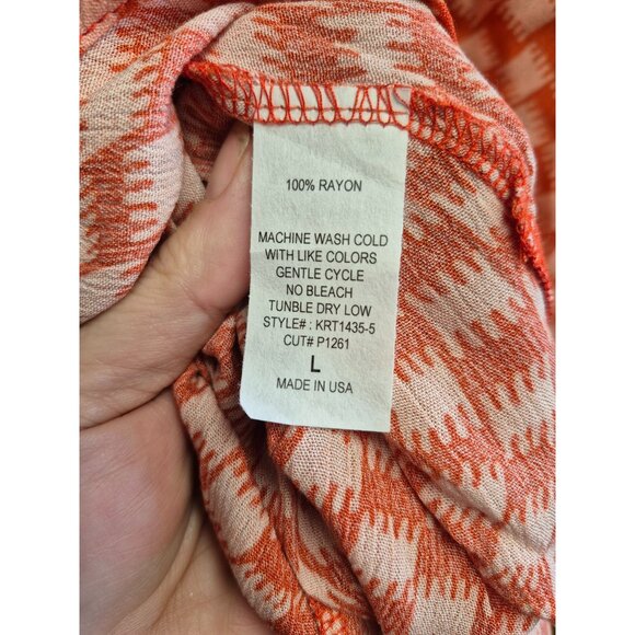 Orange & White Patterned Ruffle Sleeve Top Jade By Jane L 100% Rayon Lightweight - Picture 7 of 7